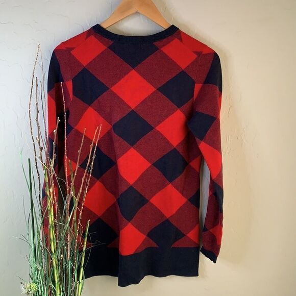 Crown & Ivy black and red checkerboard pattern long sleeve crewneck sweater - Picture 4 of 8